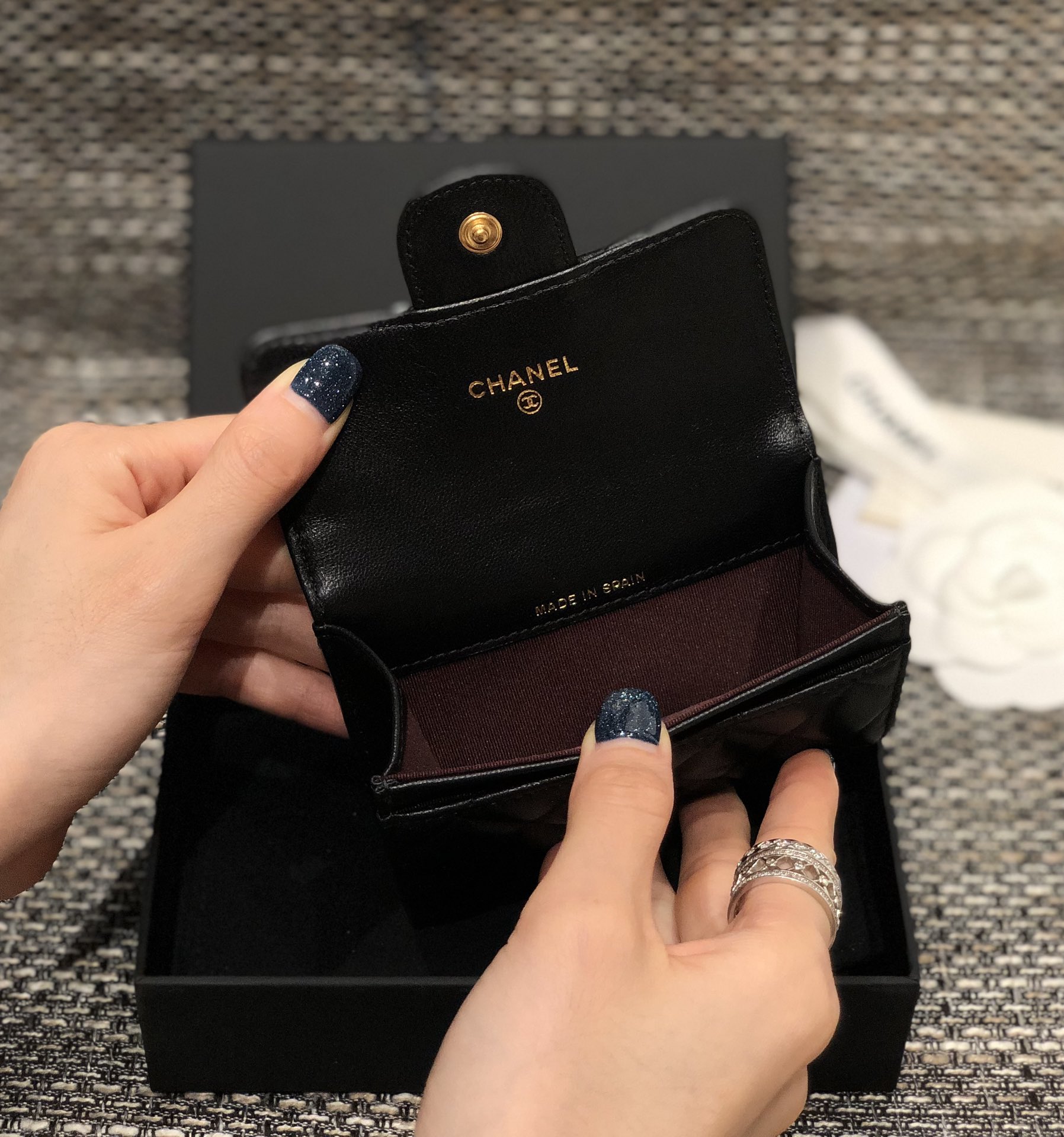 Bagsaaa Ch**el Flap Coin Purse Black Lambskin Leather