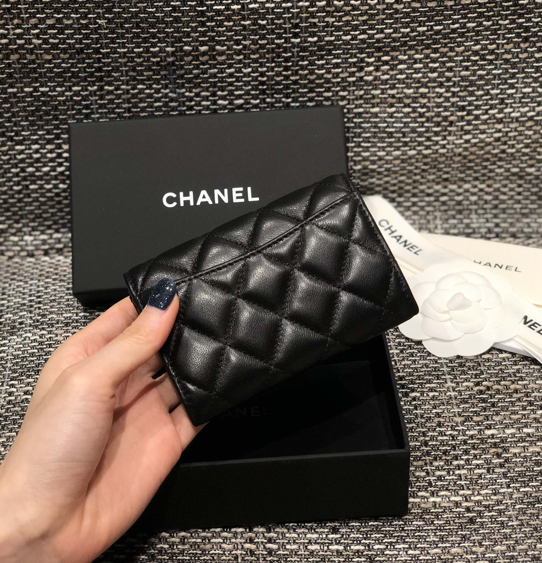 Bagsaaa Ch**el Flap Coin Purse Black Lambskin Leather