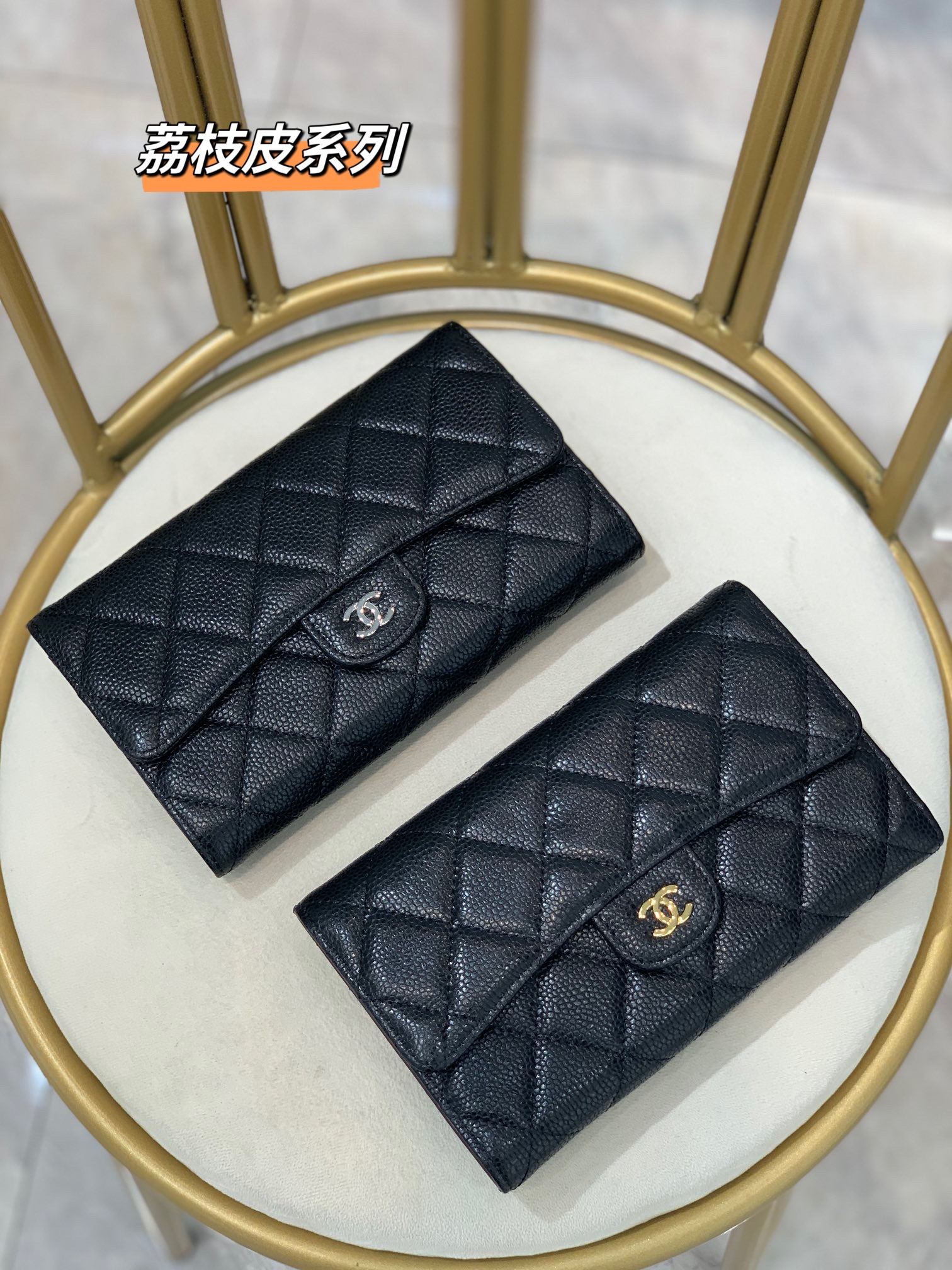 Bagsaaa Ch**el Flap 3 Fold Wallet Black Caviar - 18.5/10/2.5cm