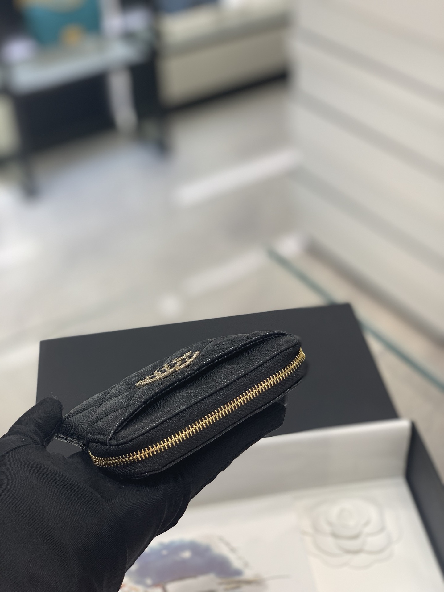 Bagsaaa Ch**el Coin Purse Black Quilted Logo - 11x9.5x1.5cm