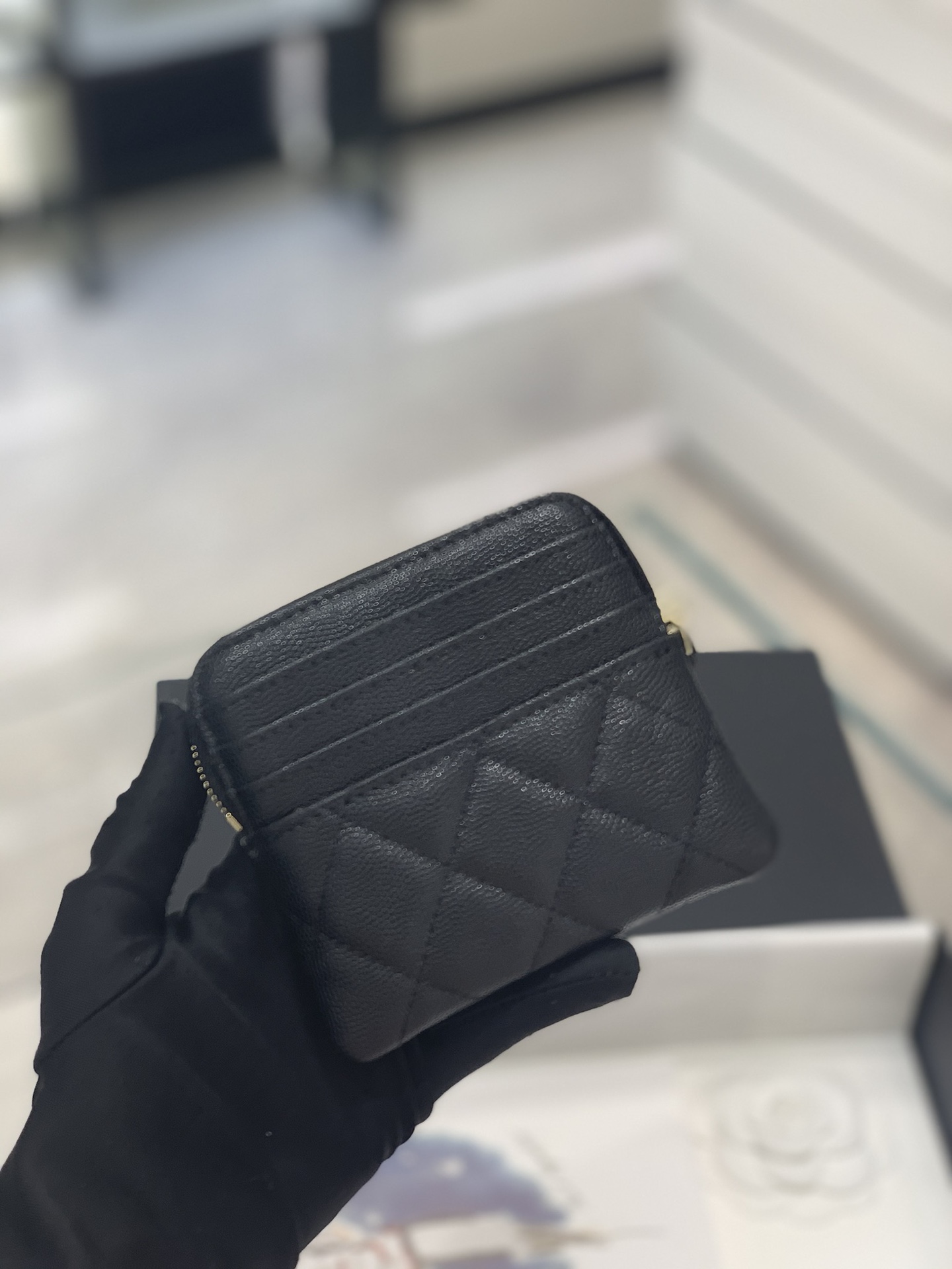 Bagsaaa Ch**el Coin Purse Black Quilted Logo - 11x9.5x1.5cm
