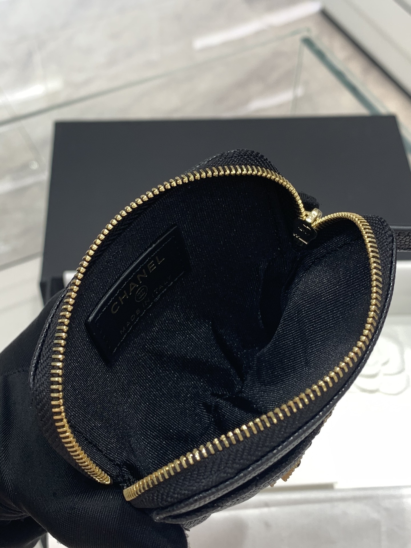 Bagsaaa Ch**el Coin Purse Black Quilted Logo - 11x9.5x1.5cm