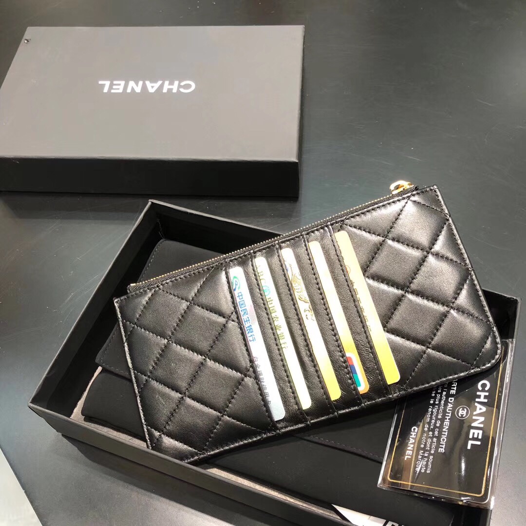 Bagsaaa Ch**el Phone Wallet Lambskin Black - 19.5*10.5*0.5