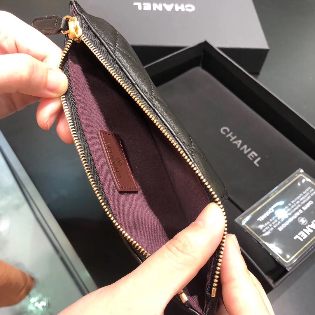 Bagsaaa Ch**el Phone Wallet Lambskin Black - 19.5*10.5*0.5