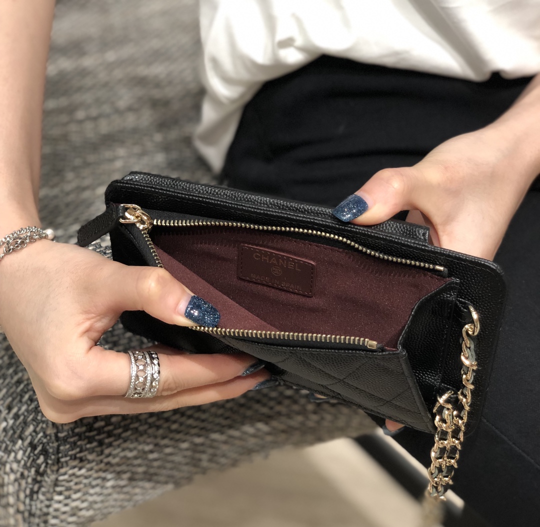 Bagsaaa Ch**el Phone Holder Bag Gold - 18.2x9x3cm