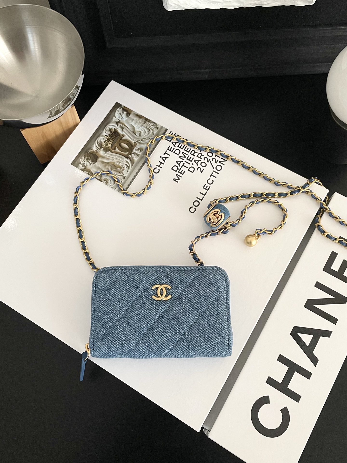 Bagsaaa Ch**el Chain Wallet Denim - 12×7×2cm