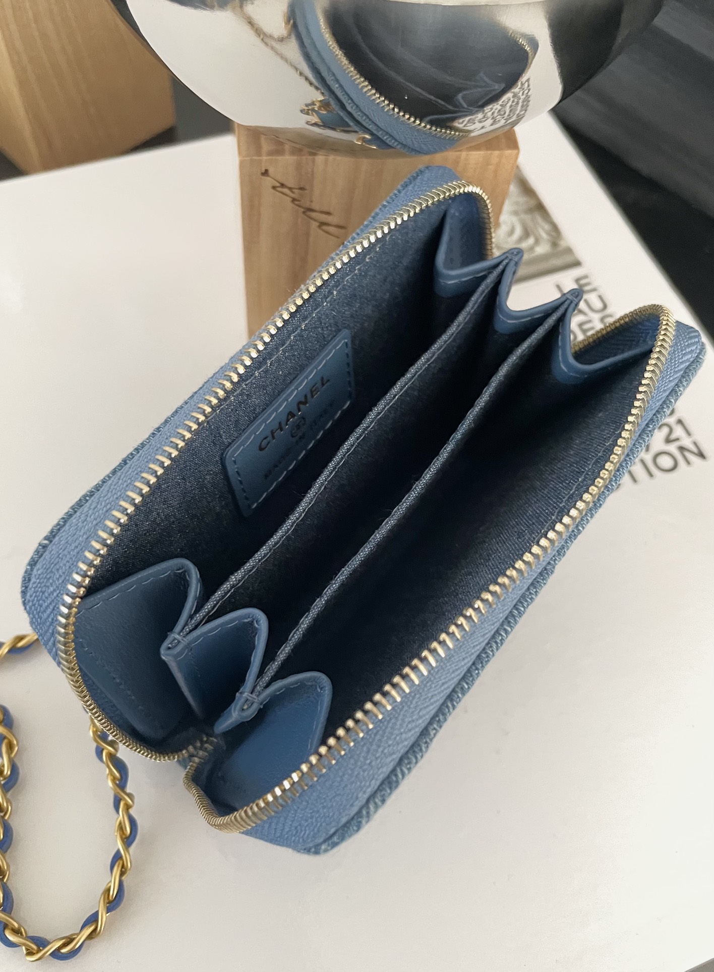 Bagsaaa Ch**el Chain Wallet Denim - 12×7×2cm