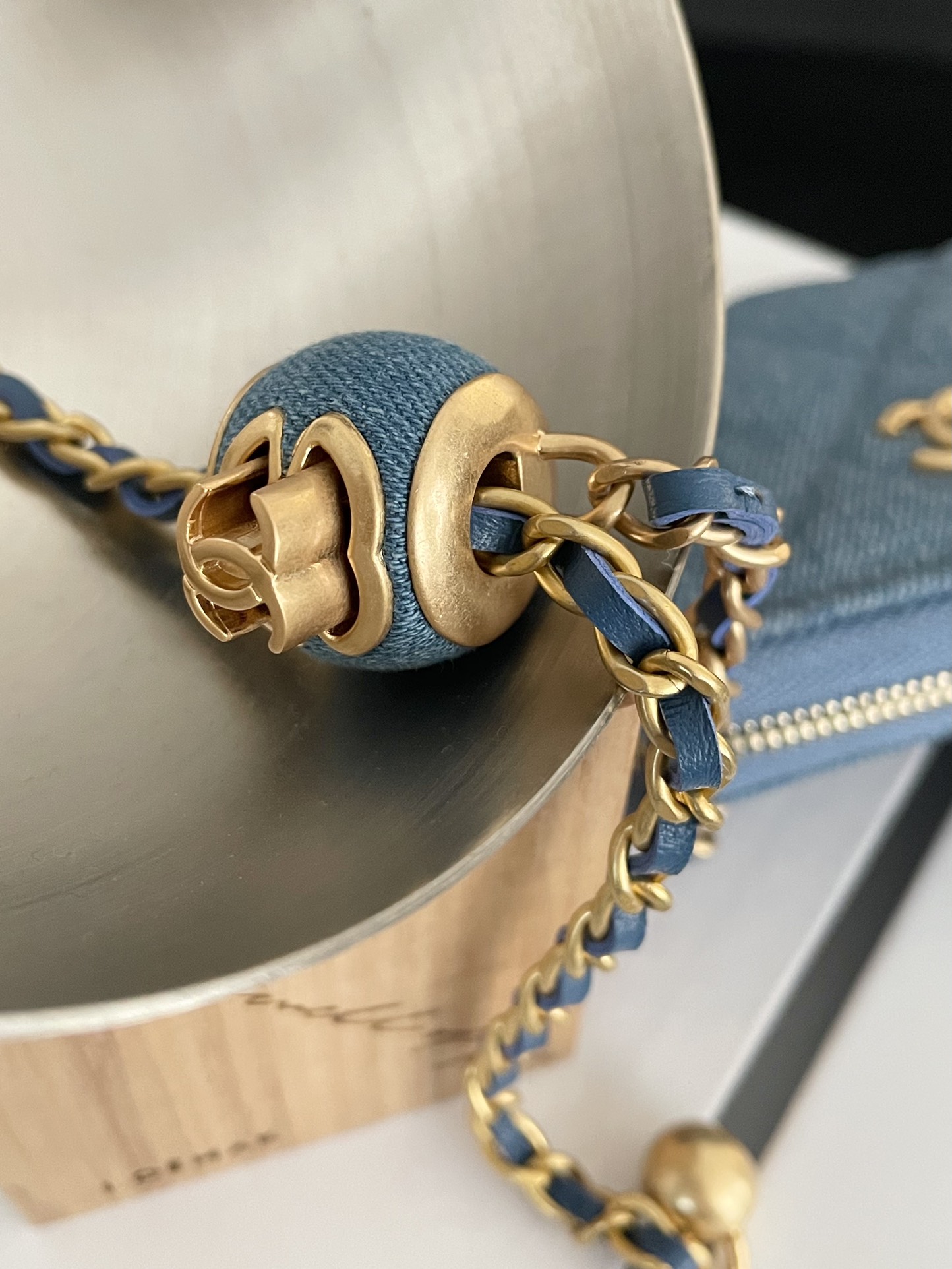 Bagsaaa Ch**el Chain Wallet Denim - 12×7×2cm