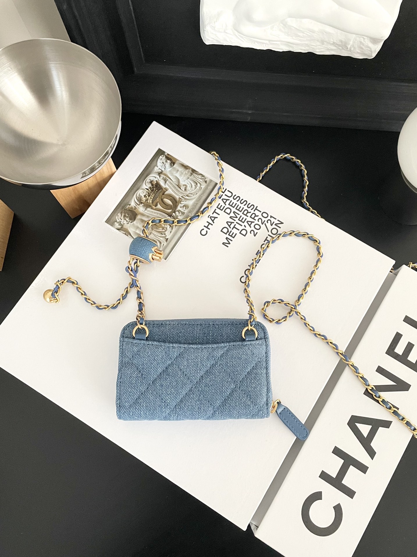 Bagsaaa Ch**el Chain Wallet Denim - 12×7×2cm