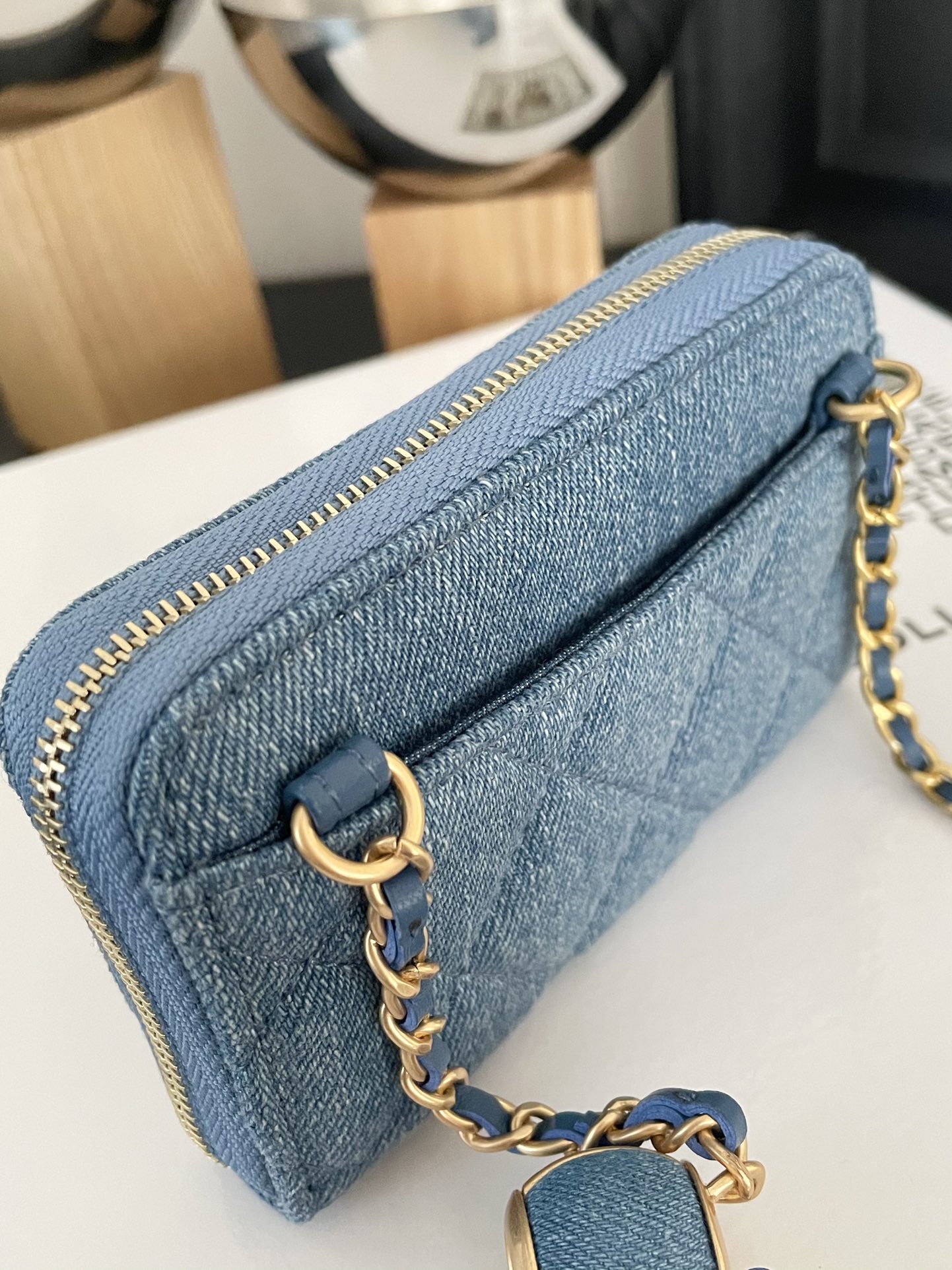 Bagsaaa Ch**el Chain Wallet Denim - 12×7×2cm