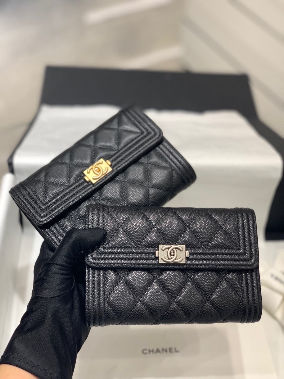 Bagsaaa Ch**el Leboy Flap Wallet Caviar - 16x11x3.5cm