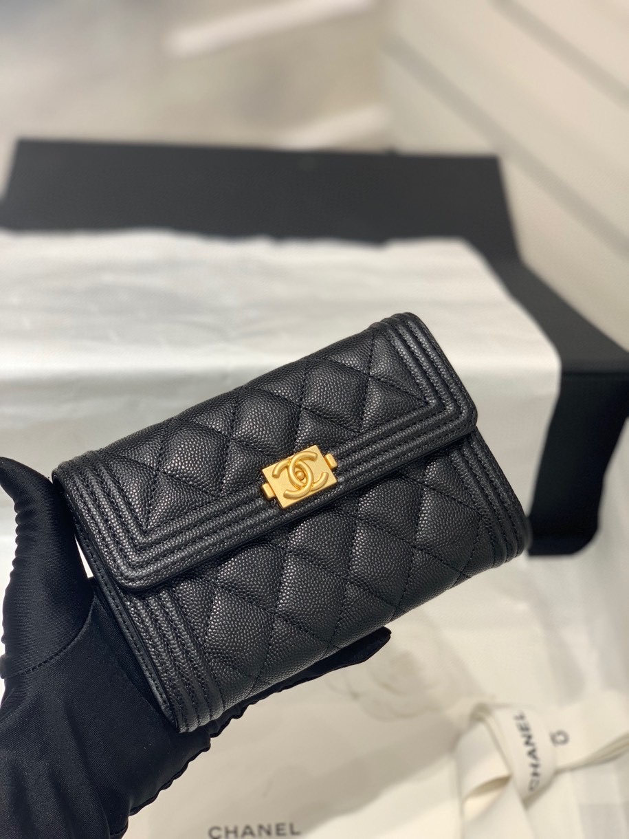 Bagsaaa Ch**el Leboy Flap Wallet Caviar - 16x11x3.5cm