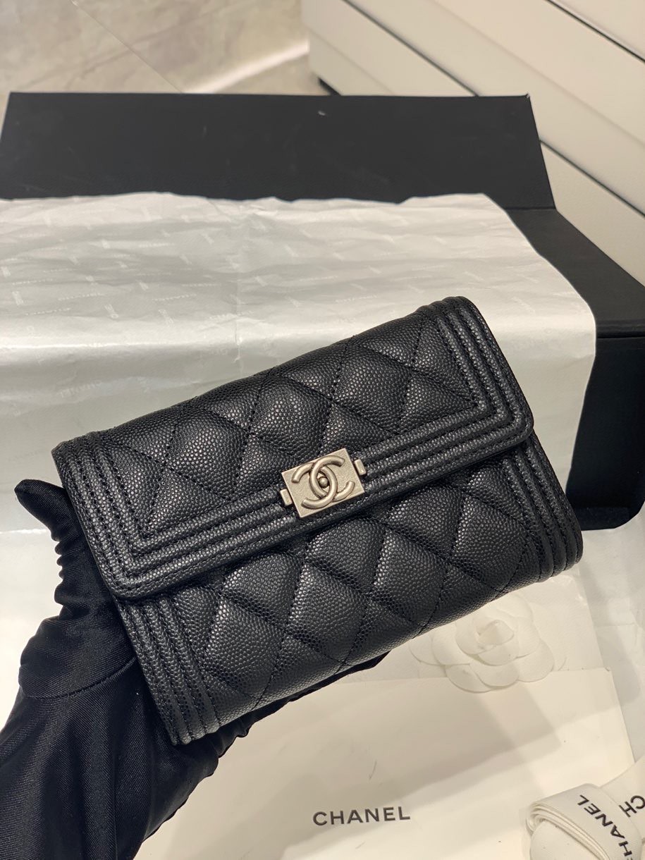 Bagsaaa Ch**el Leboy Flap Wallet Caviar - 16x11x3.5cm