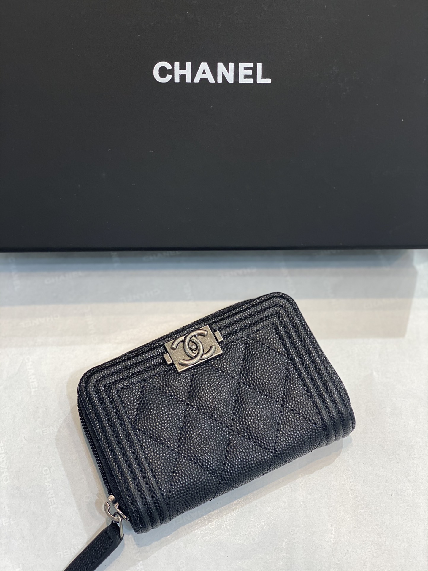 Bagsaaa Ch**el Leboy Coin Purse Caviar Black Silver Hardware