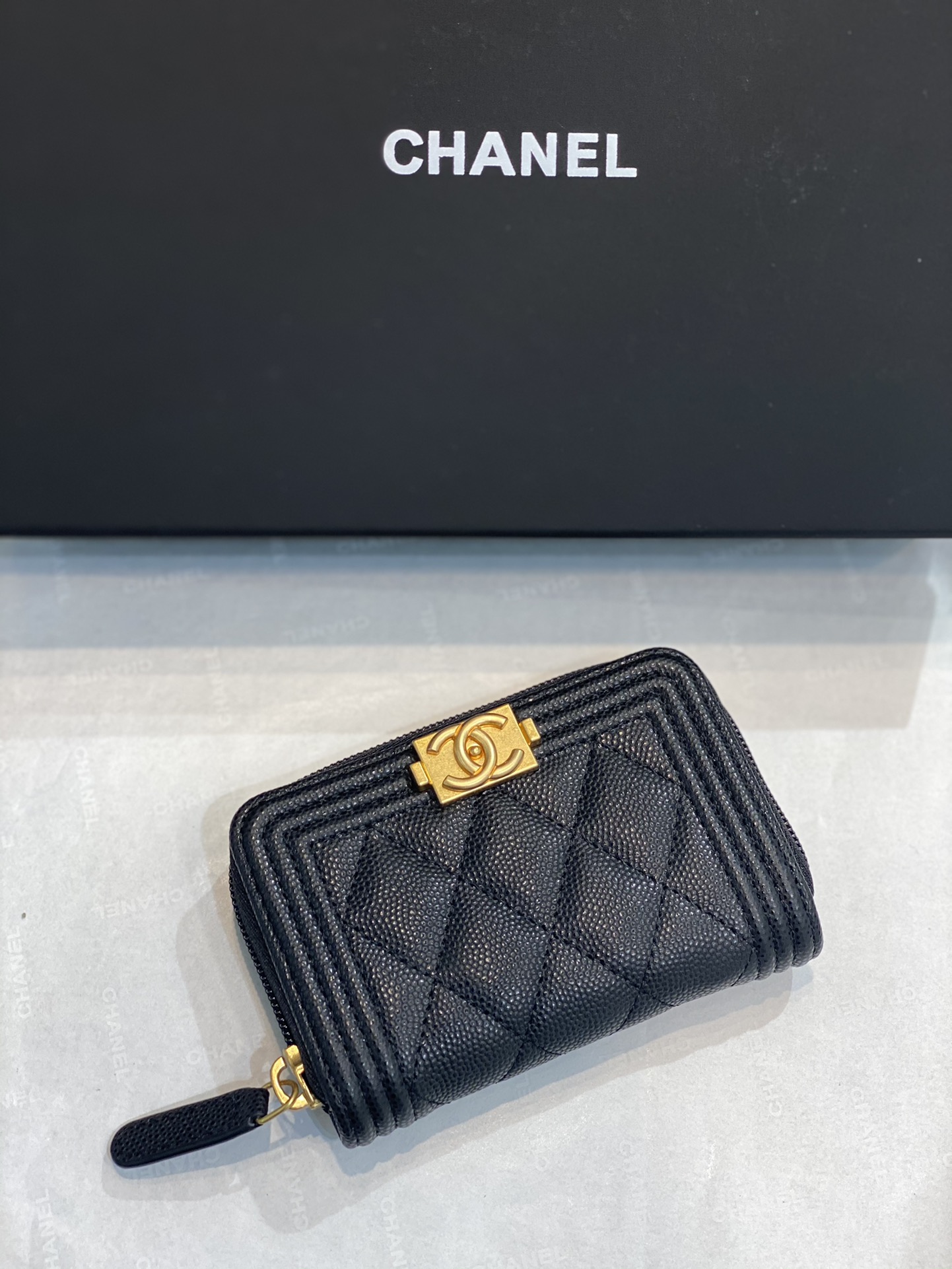 Bagsaaa Ch**el Leboy Coin Purse Caviar Black Gold Hardware