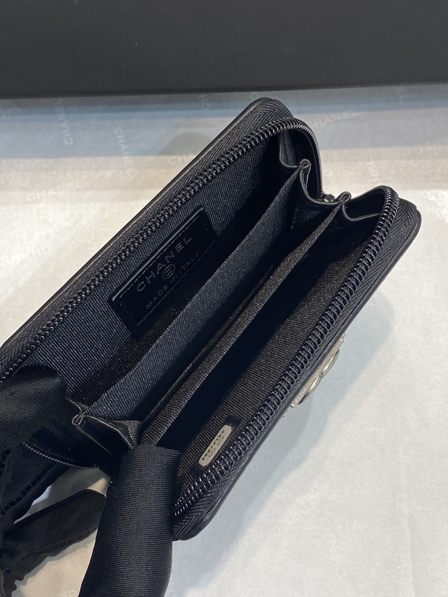 Bagsaaa Ch**el Leboy Coin Purse Lambskin Black Silver Hardware