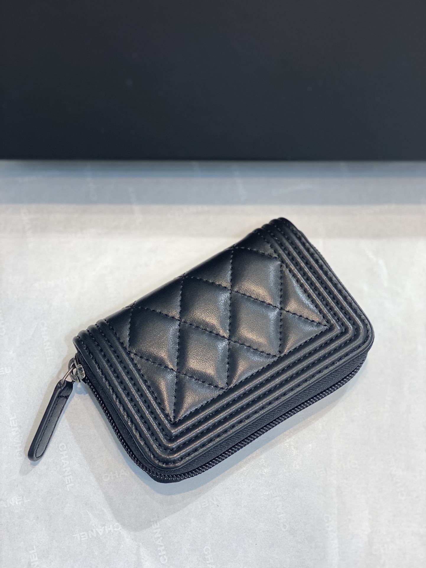 Bagsaaa Ch**el Leboy Coin Purse Lambskin Black Silver Hardware