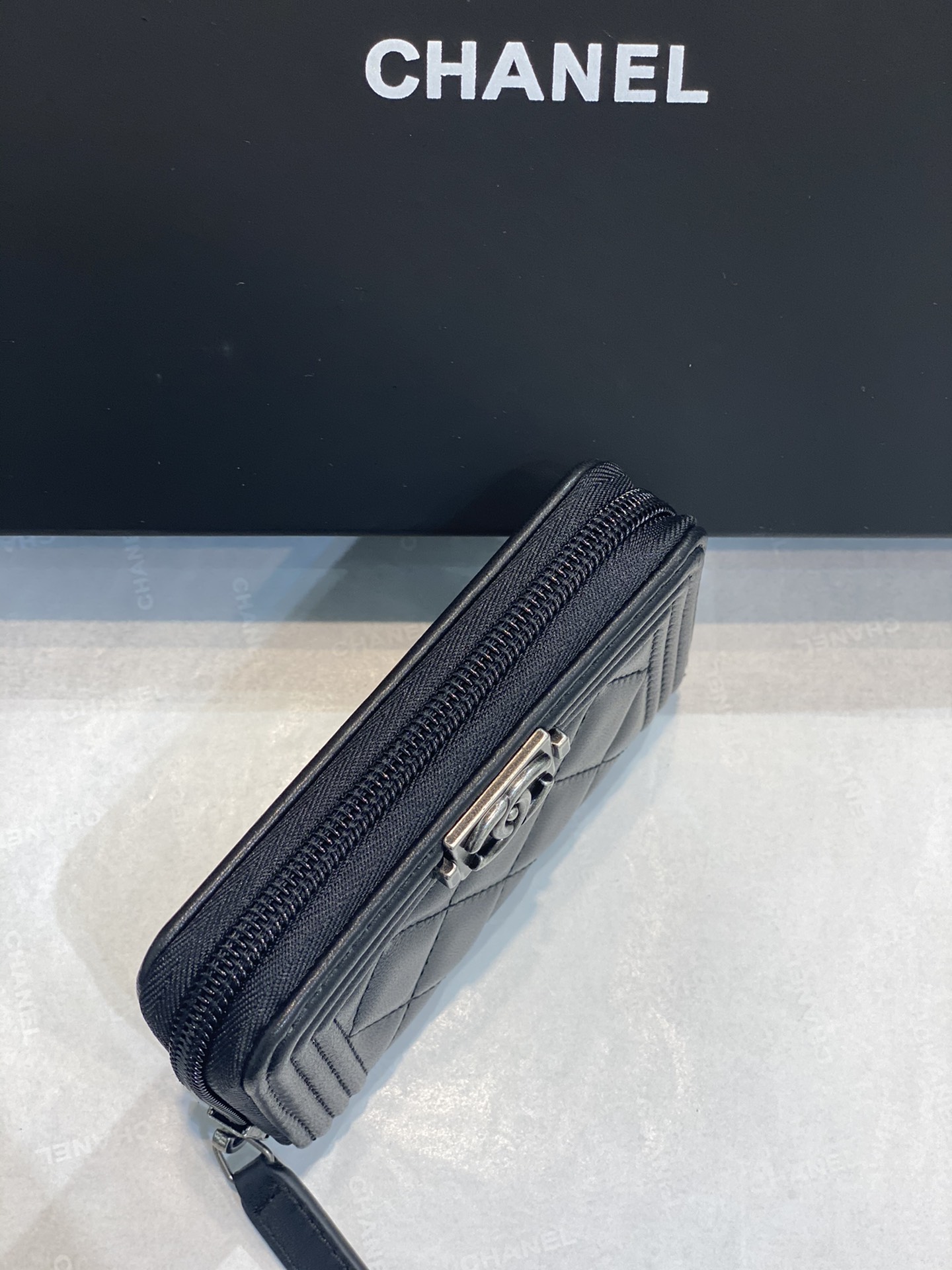 Bagsaaa Ch**el Leboy Coin Purse Lambskin Black Silver Hardware