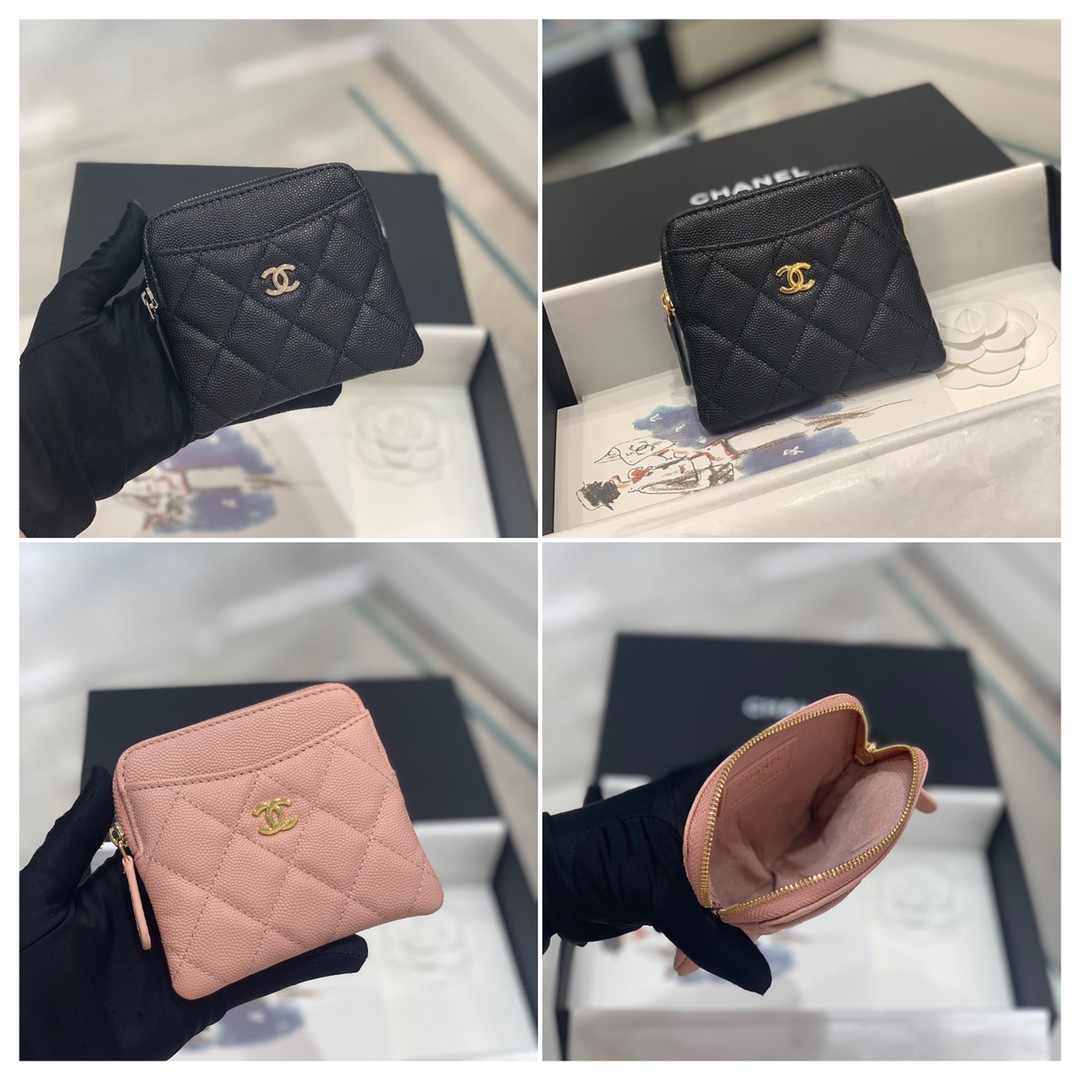 Bagsaaa Ch**el Coin Purse Caviar Leather - 11x9.5x1.5cm