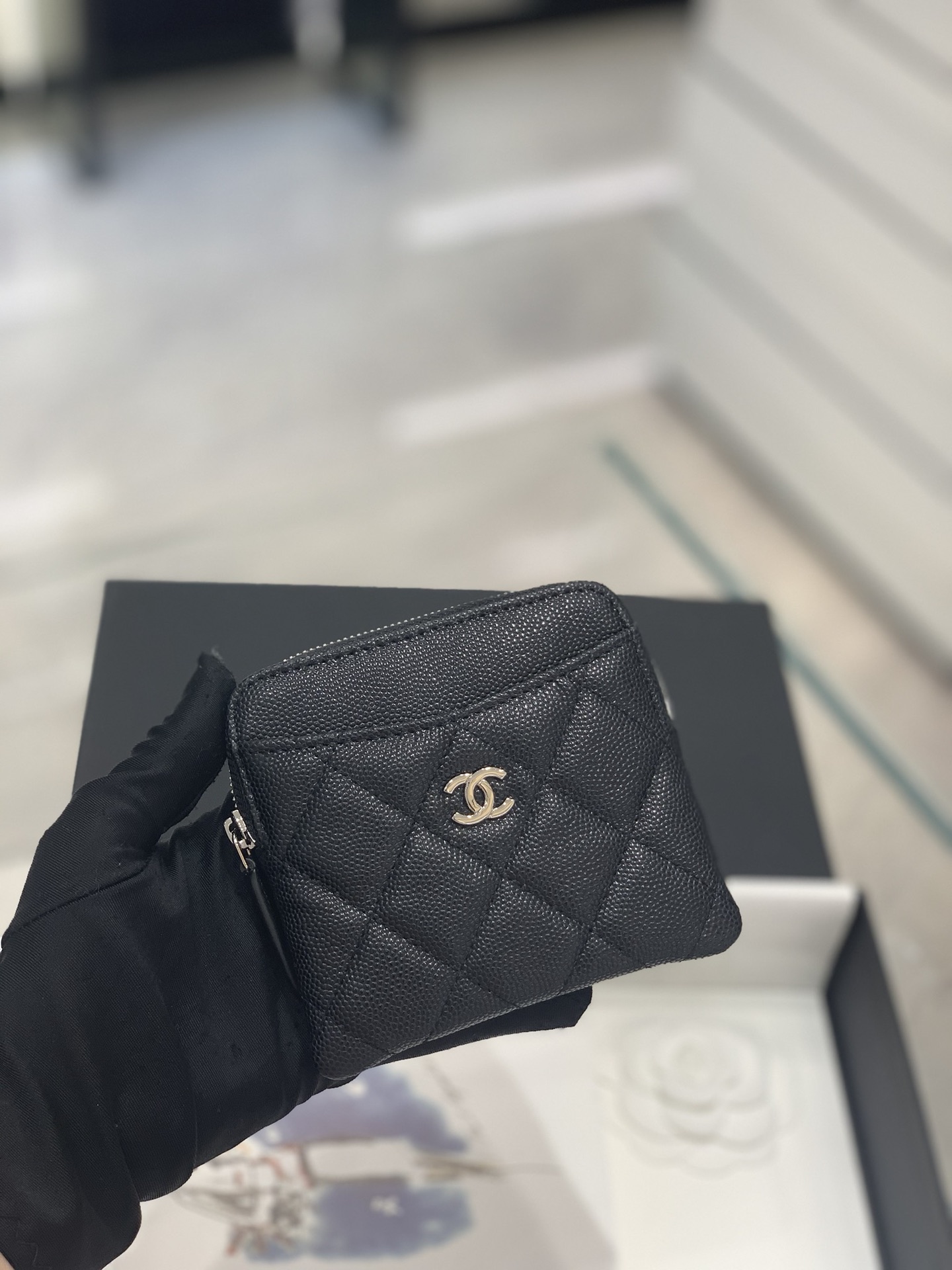 Bagsaaa Ch**el Coin Purse Caviar Leather - 11x9.5x1.5cm