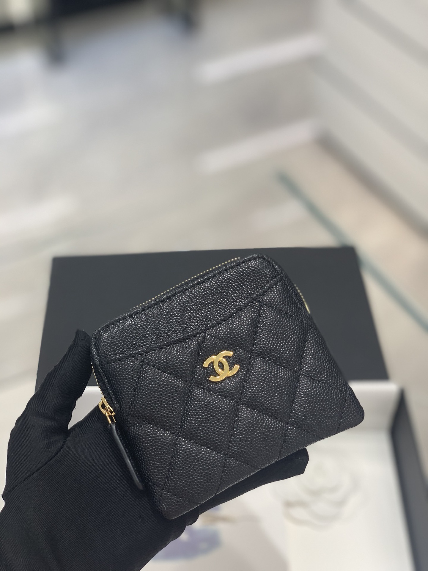 Bagsaaa Ch**el Coin Purse Caviar Leather - 11x9.5x1.5cm