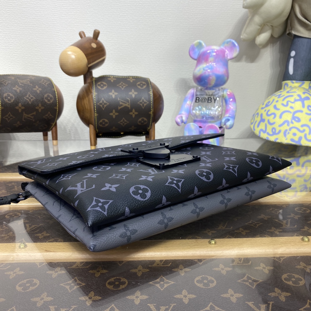 Bagsaaa L0vis Vvtt0n Pochette S-Lock Monogram Eclipse Black - 28*22.5*3.5cm