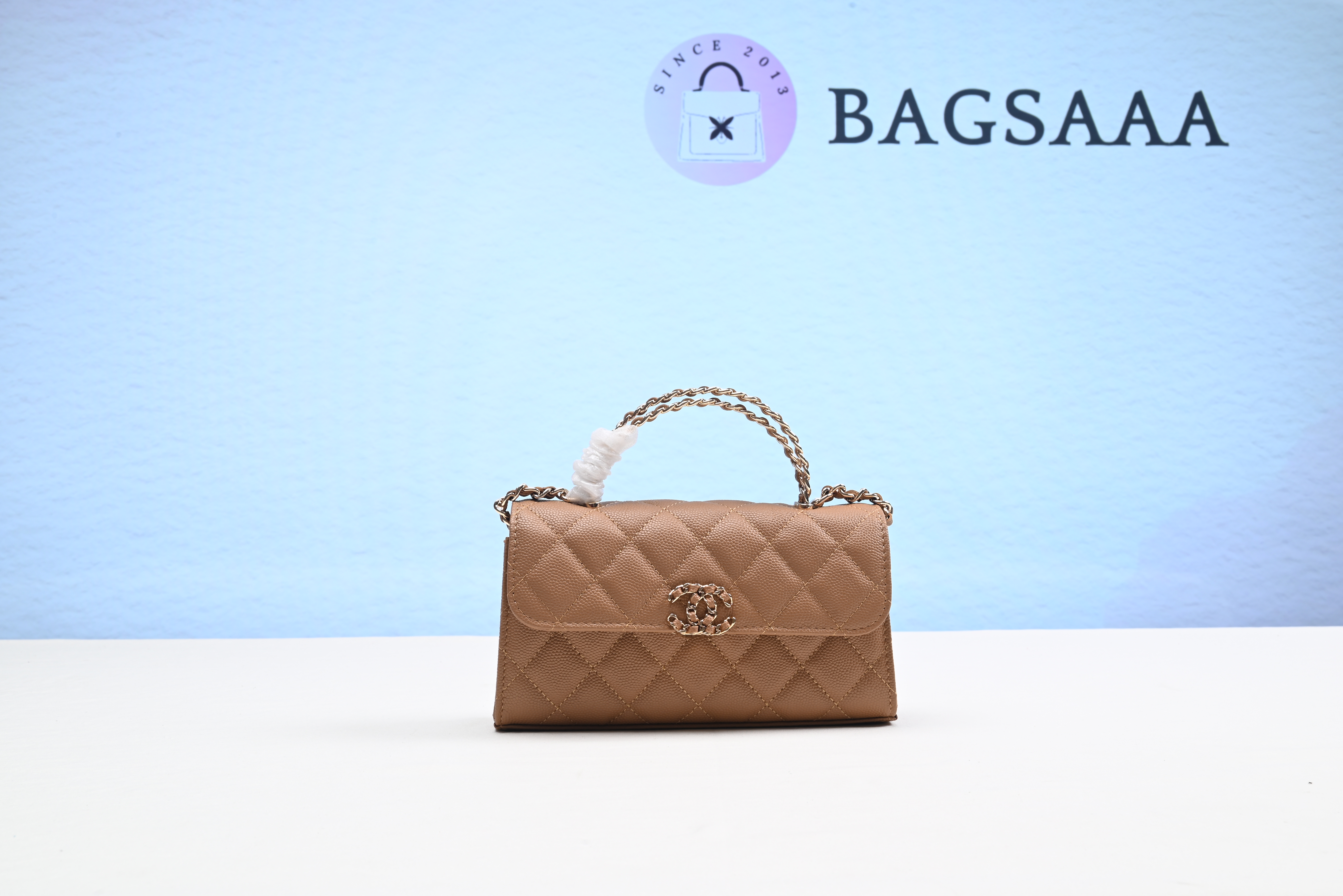 Bagsaaa Ch**el Top Handle Brown Bag - 18x10x4.5cm