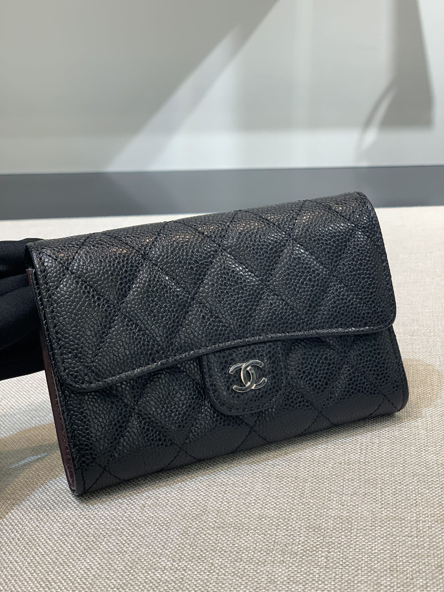 Bagsaaa Ch**el Wallet Black Caviar Silver Hardware - 18 x 11 cm
