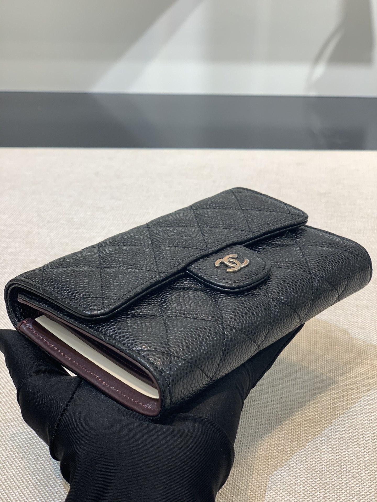 Bagsaaa Ch**el Wallet Black Caviar Silver Hardware - 18 x 11 cm