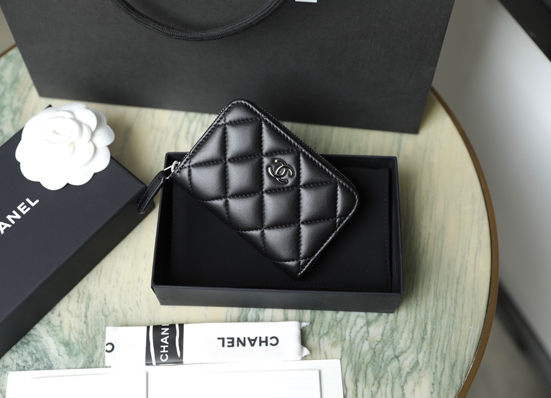 Bagsaaa Ch**el Black Caviar Coin Purse Silver Hardwware - 7.5×2×11.cm