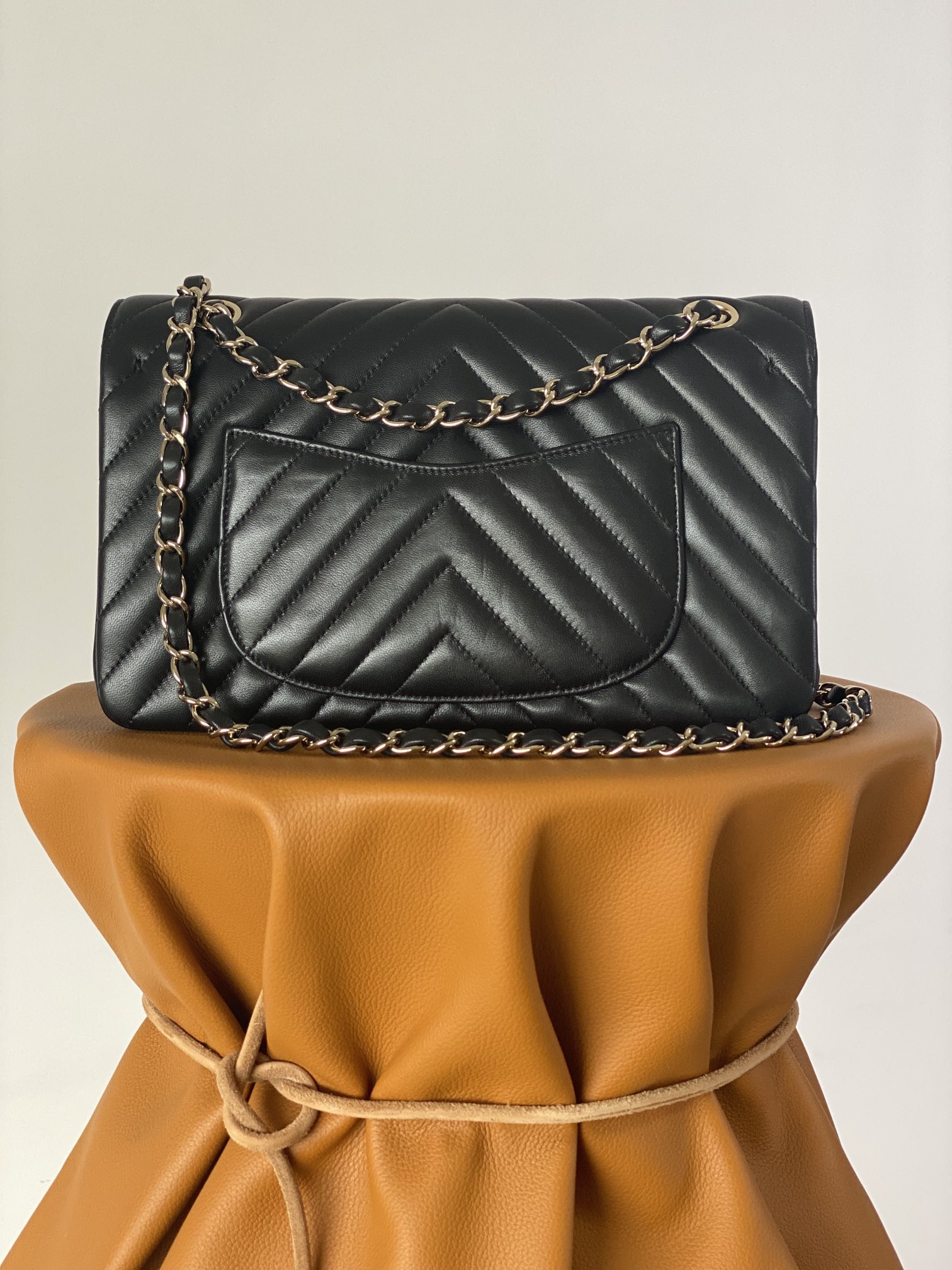 Bagsaaa Ch**el Chevron Timless Flap Bag Lambskin Leather Black - 25cm
