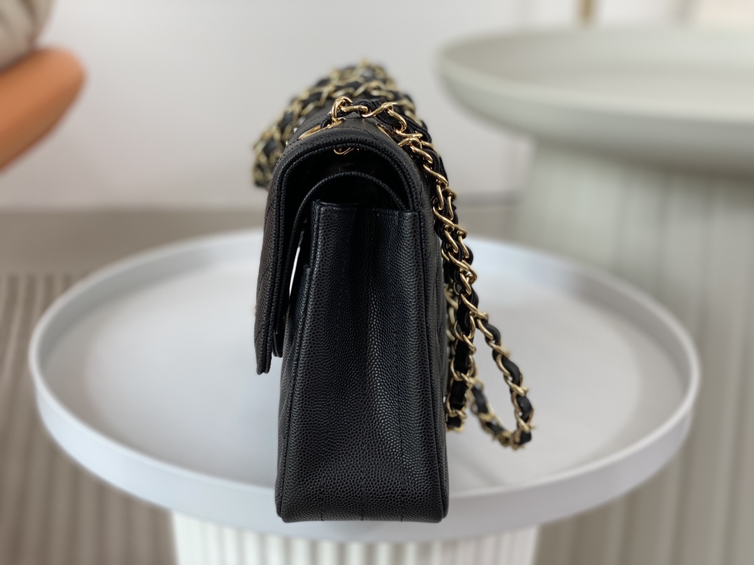 Bagsaaa Ch**el Chevron Flap Bag Caviar Leather Black - 25cm