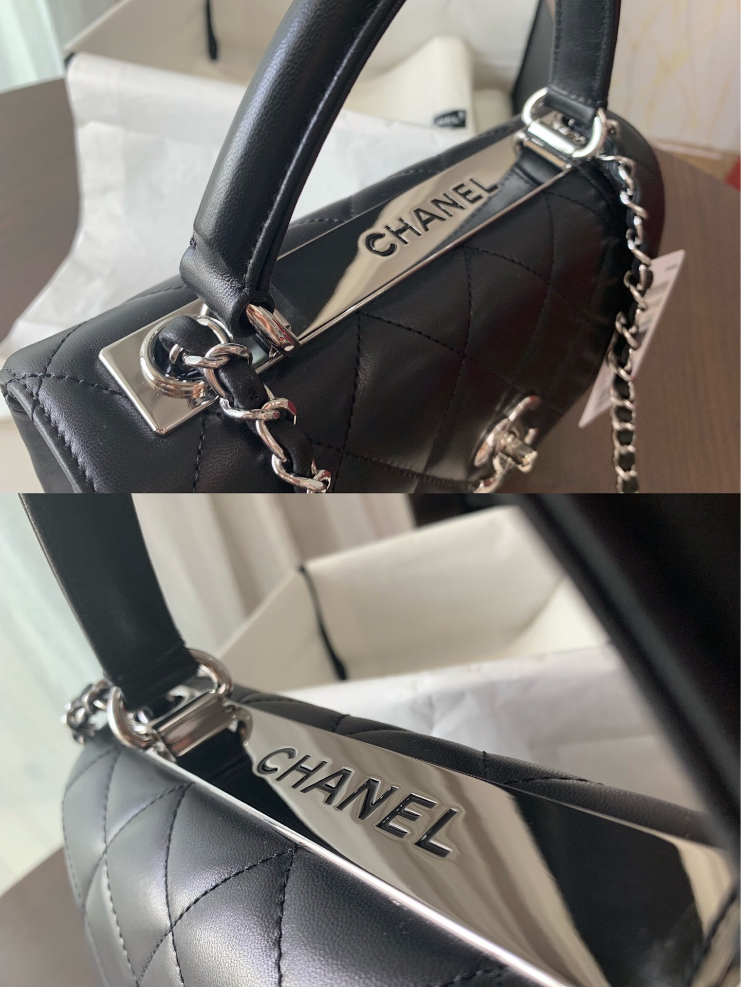 Bagsaaa Ch**el Flap Bag With Top Handle A92236 Black Silver Hardware - 17 × 25 × 12 cm