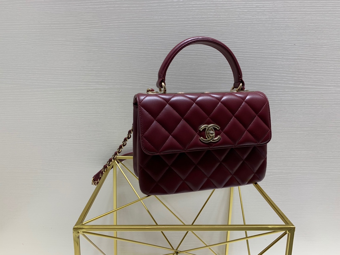 Bagsaaa Ch**el Trendy CC Burgundy Gold Hardware 25cm
