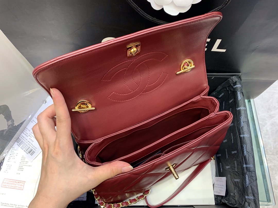 Bagsaaa Ch**el Trendy CC Large Quilting Burgundy Leather Gold Hardware 25cm