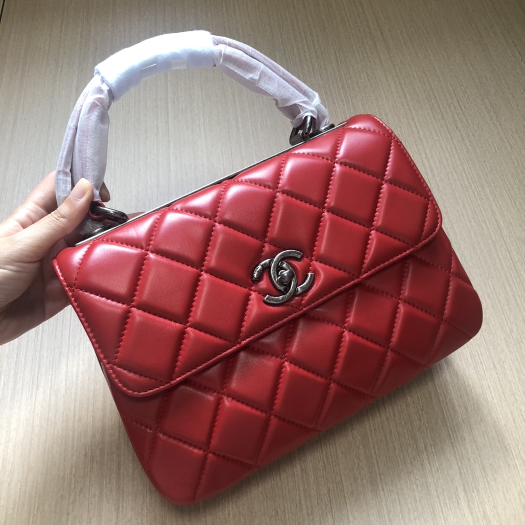 Bagsaaa Ch**el Trendy CC Red Silver Hardware 25cm
