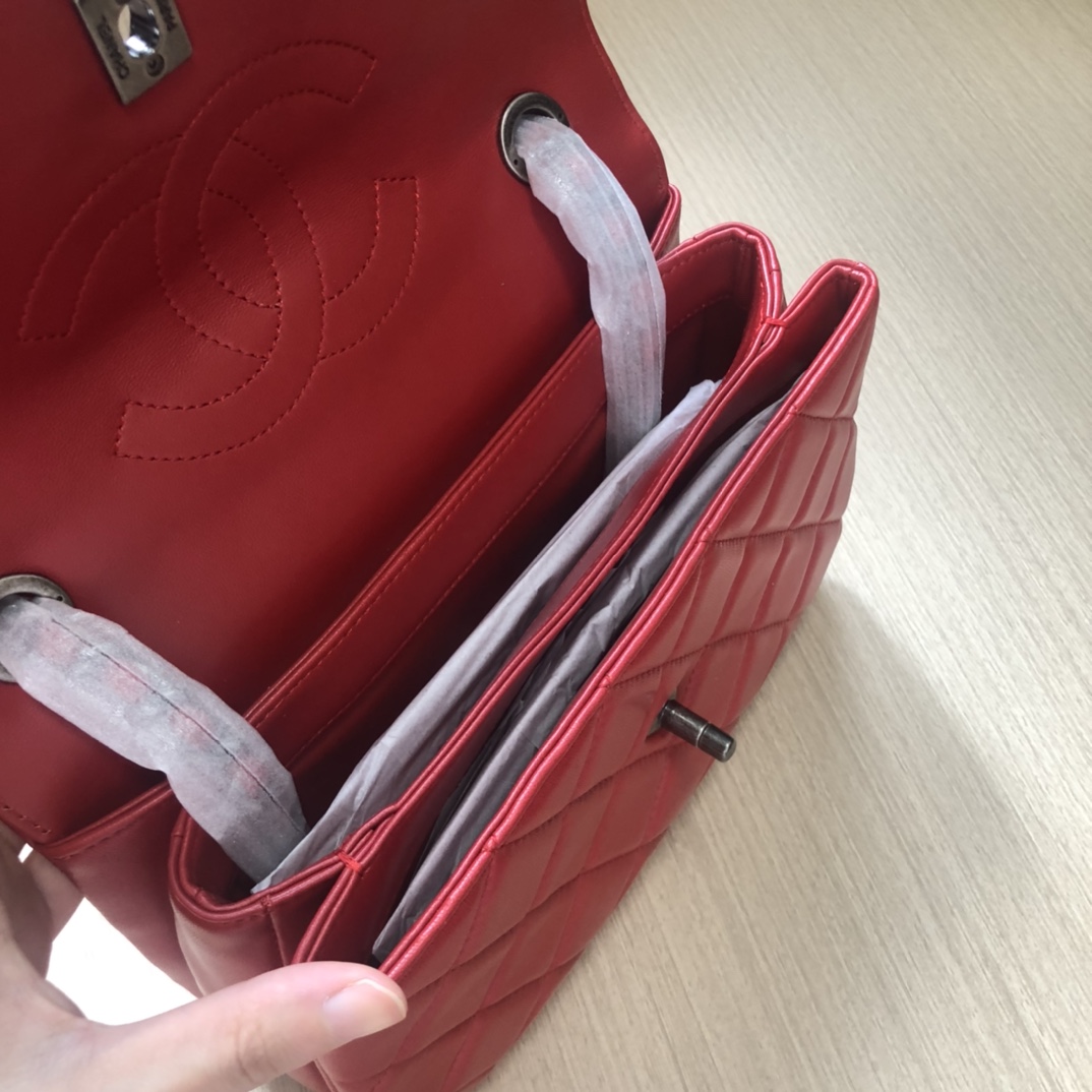 Bagsaaa Ch**el Trendy CC Red Silver Hardware 25cm