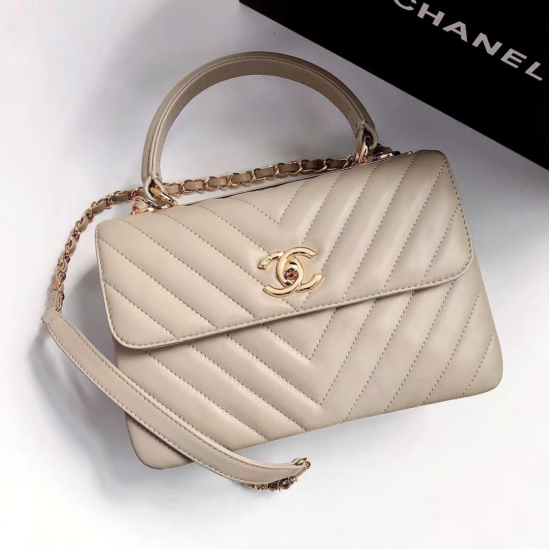 Bagsaaa Ch**el Trendy CC Chevron Grey Leather