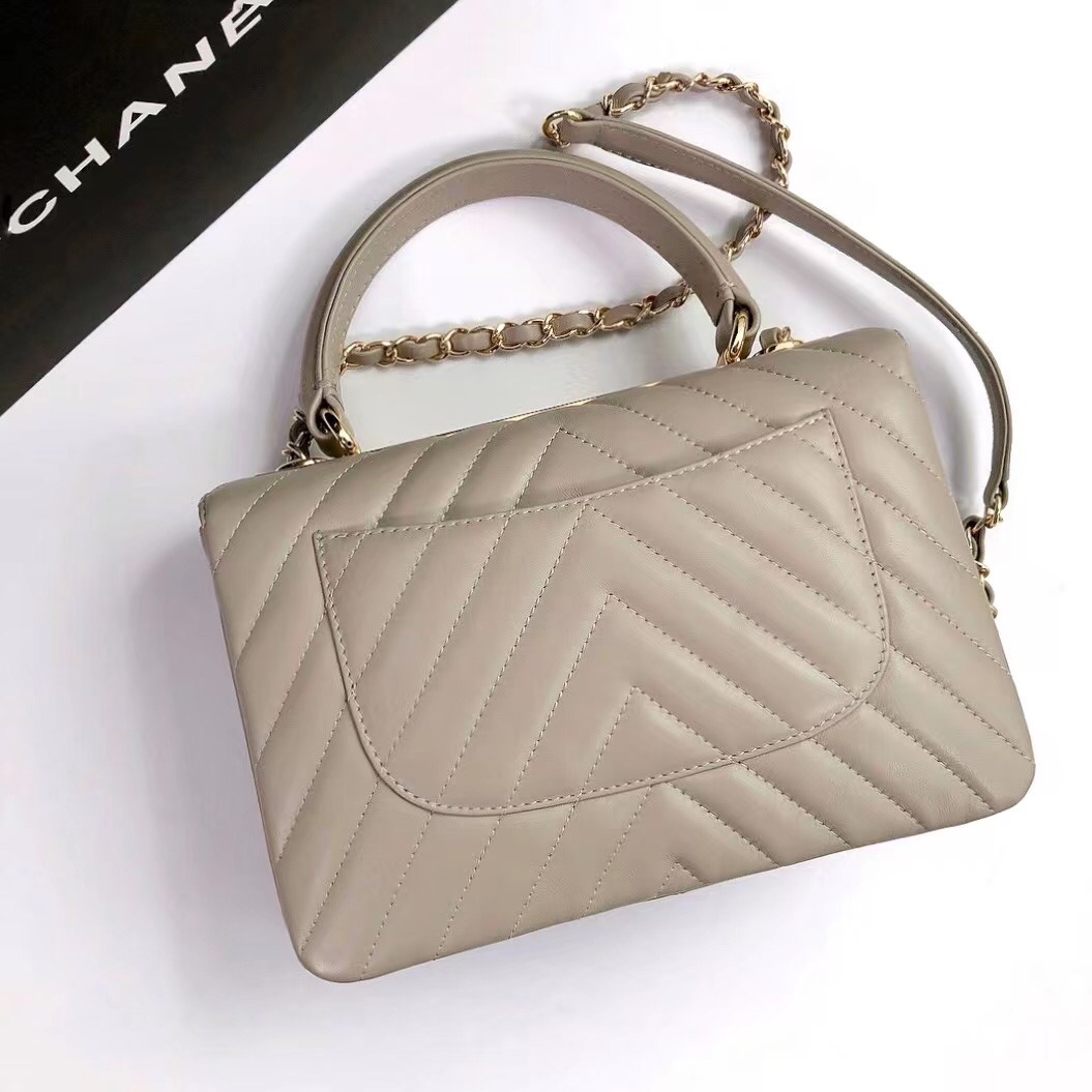 Bagsaaa Ch**el Trendy CC Chevron Grey Leather