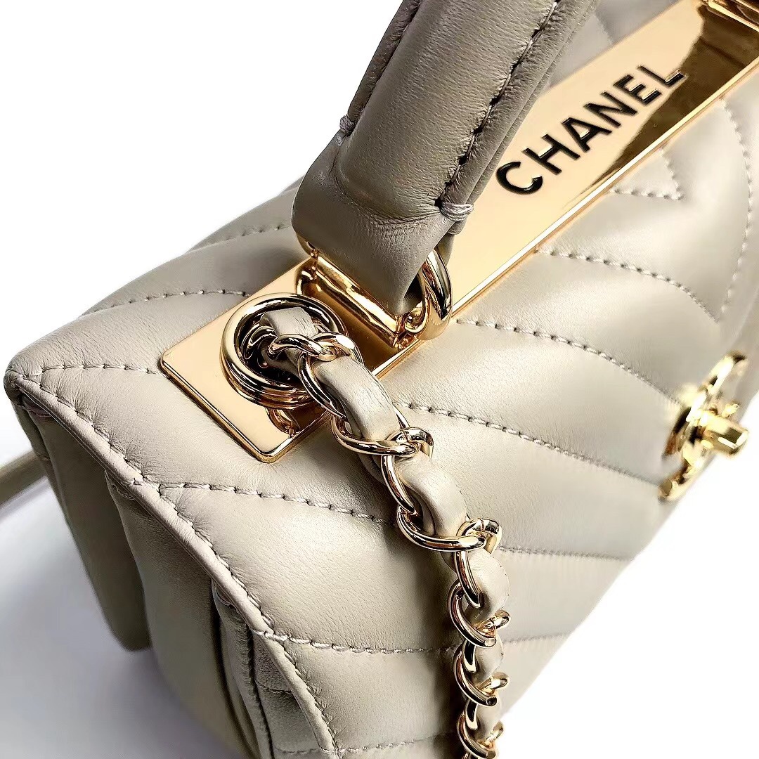 Bagsaaa Ch**el Trendy CC Chevron Grey Leather