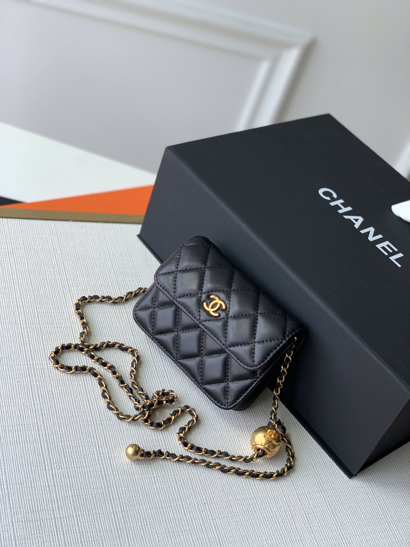 Bagsaaa Ch**el Mini Belt Bag Black Lambskin - 12x3x9cm