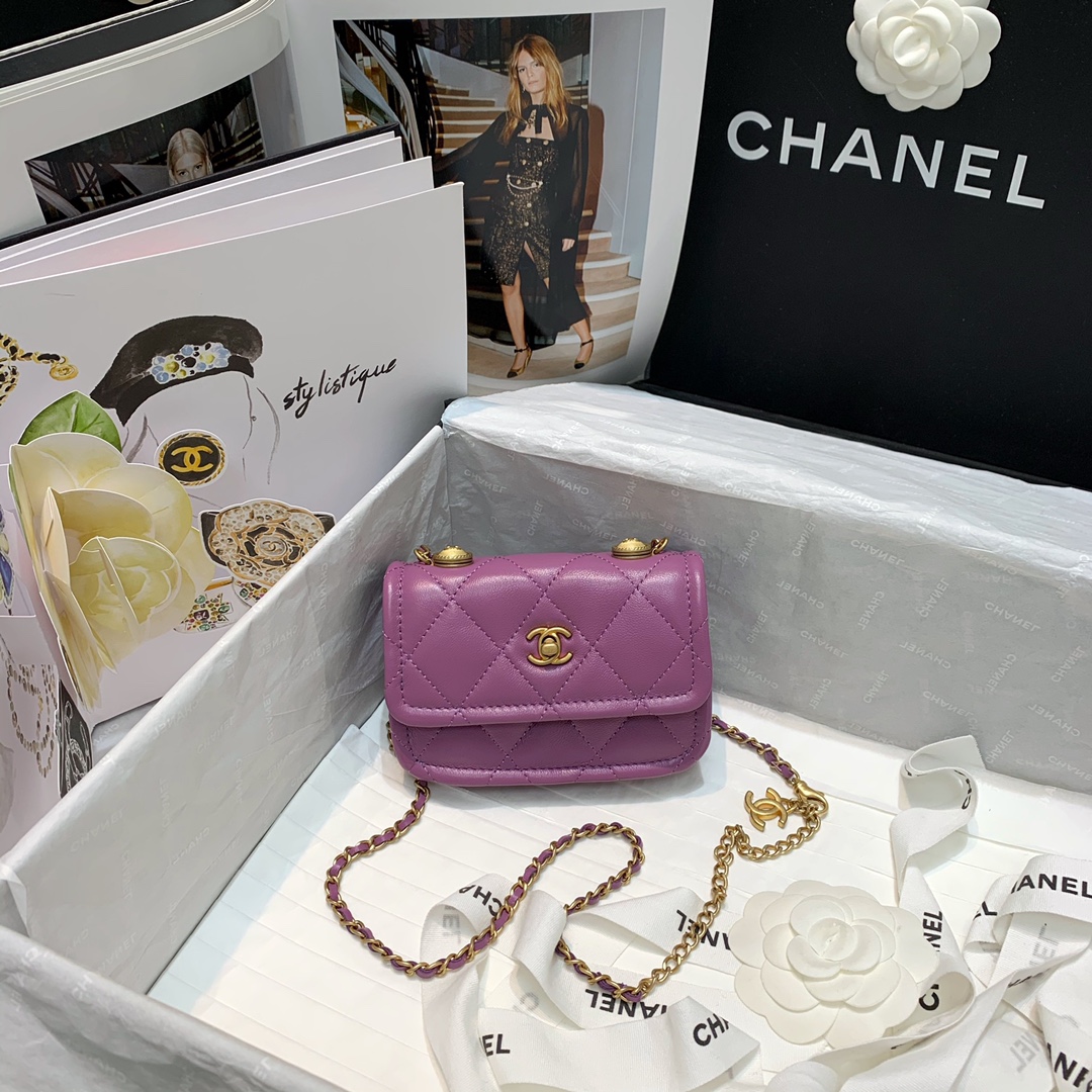 Bagsaaa Ch**el Belt Bag Purple Lambskin - 13.5x9x4cm