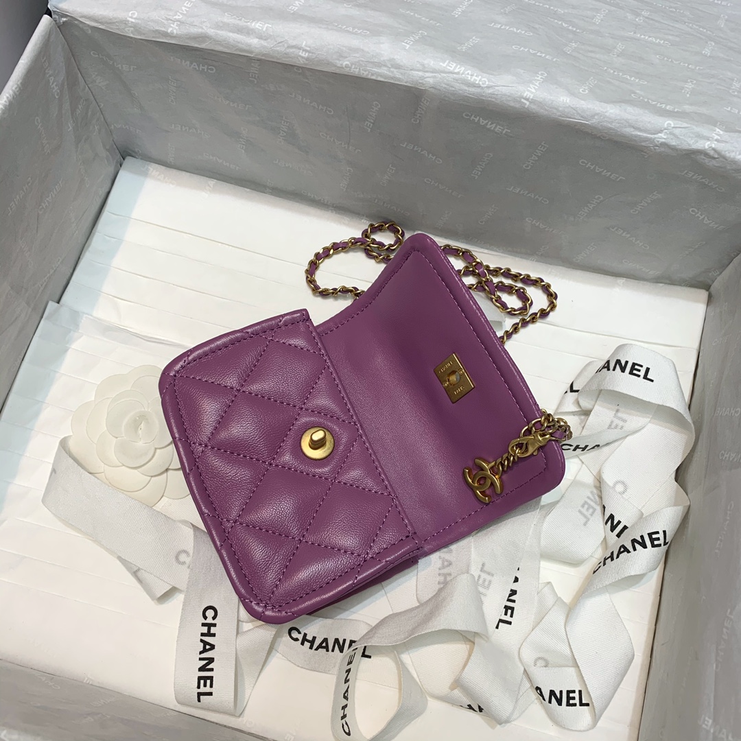Bagsaaa Ch**el Belt Bag Purple Lambskin - 13.5x9x4cm