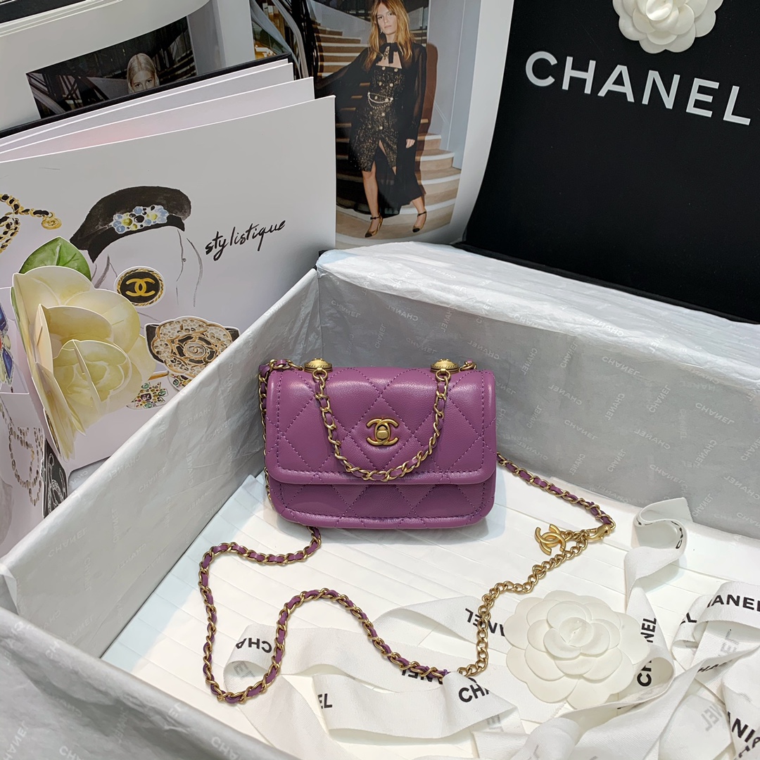 Bagsaaa Ch**el Belt Bag Purple Lambskin - 13.5x9x4cm