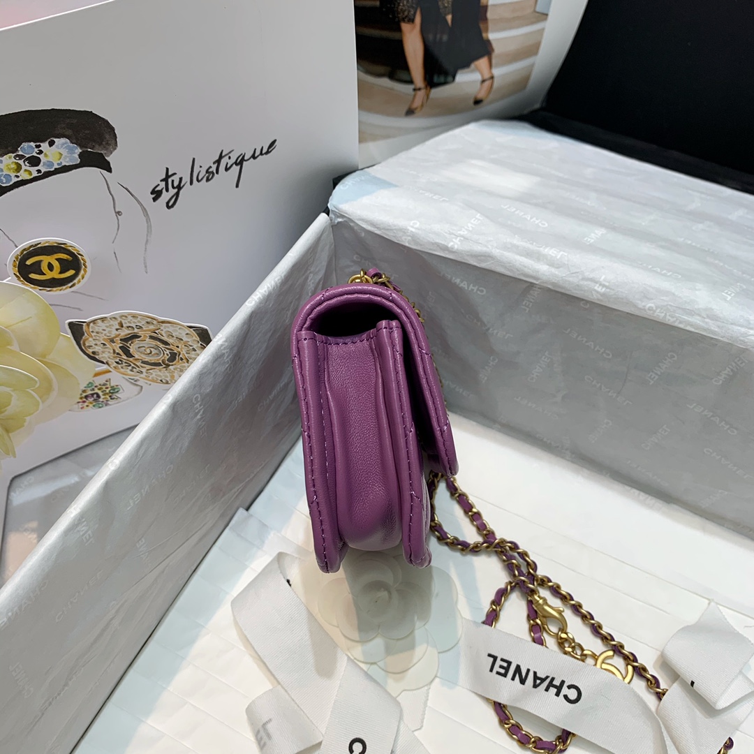 Bagsaaa Ch**el Belt Bag Purple Lambskin - 13.5x9x4cm