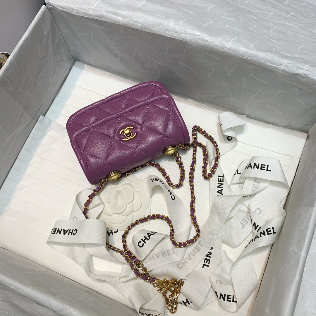 Bagsaaa Ch**el Belt Bag Purple Lambskin - 13.5x9x4cm