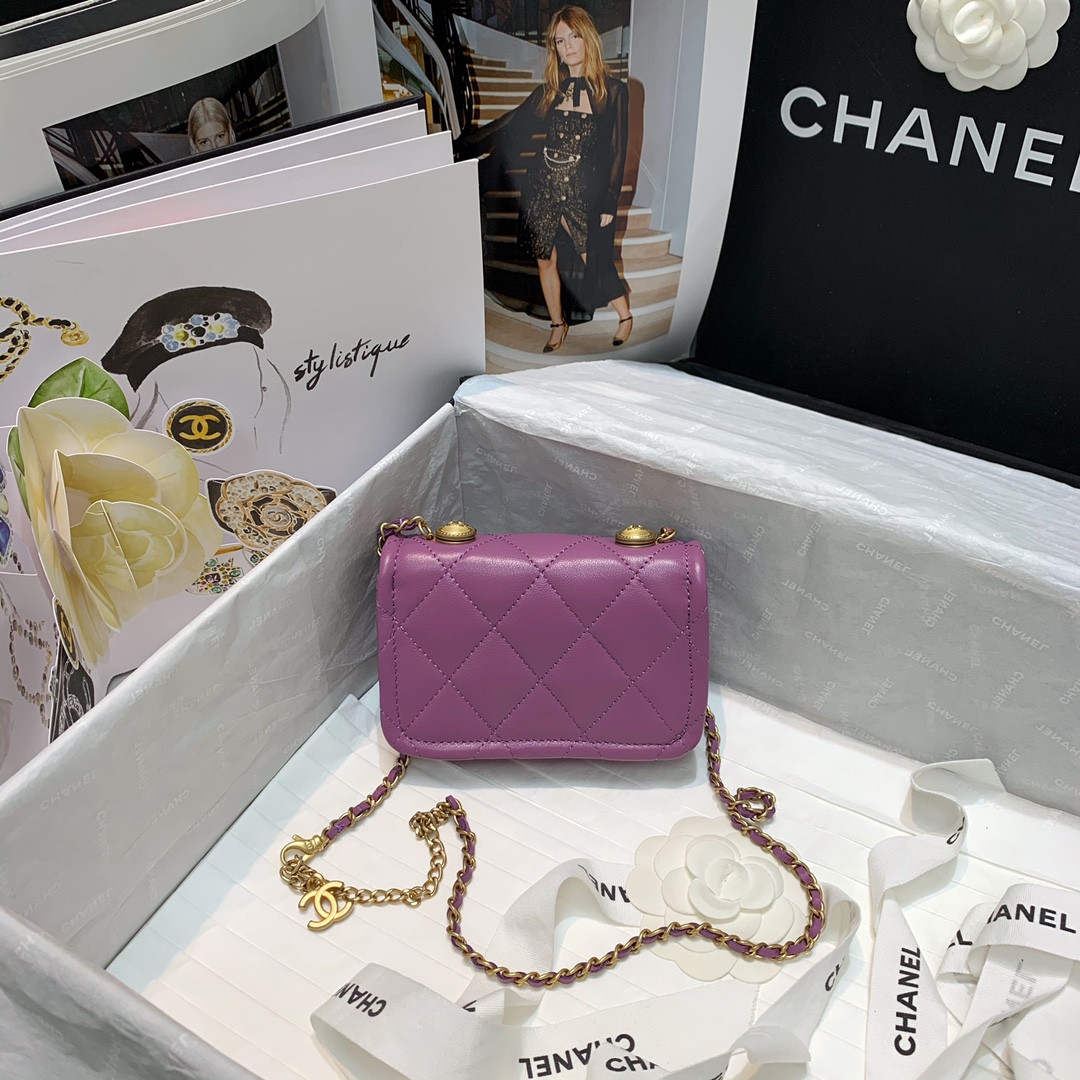Bagsaaa Ch**el Belt Bag Purple Lambskin - 13.5x9x4cm