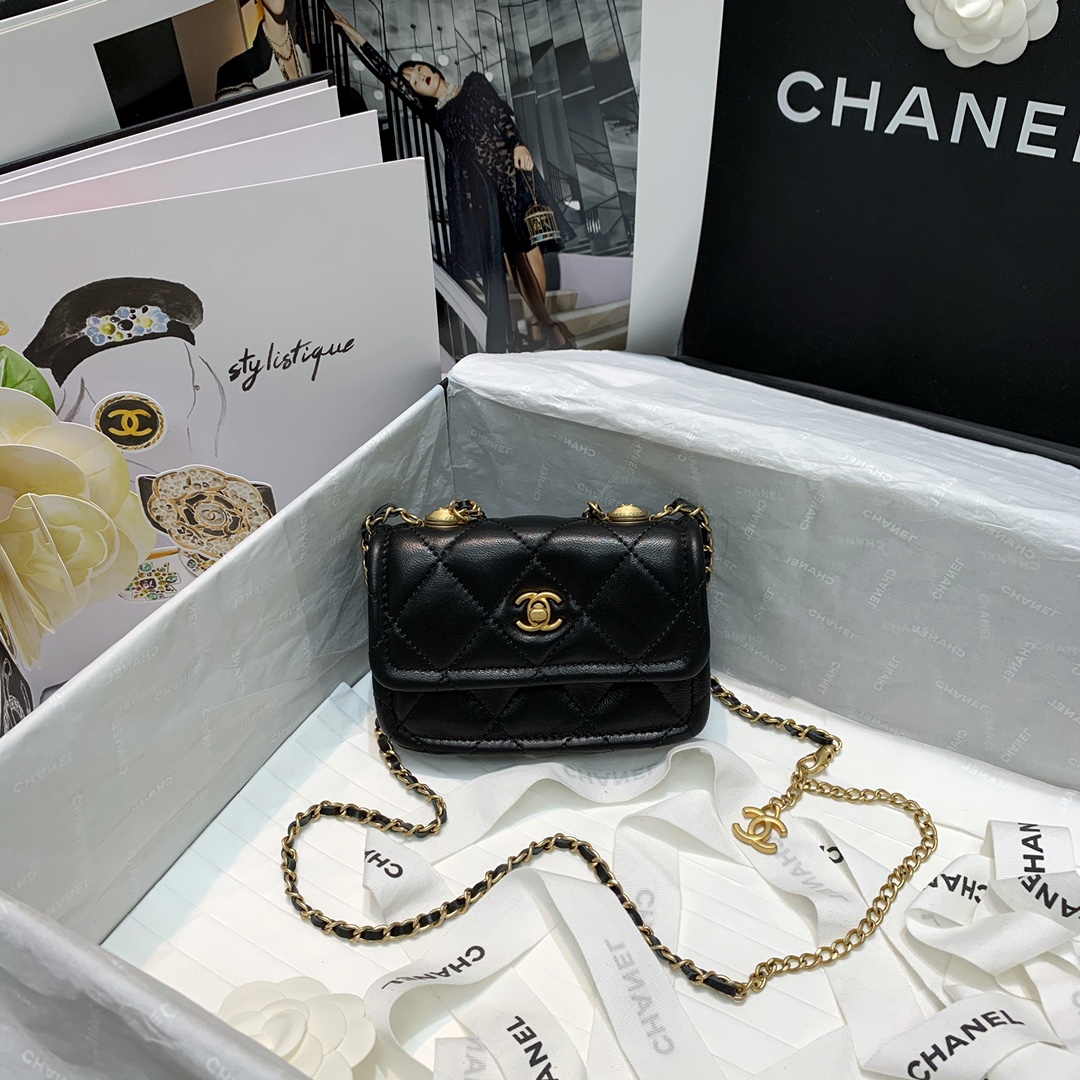 Bagsaaa Ch**el Belt Bag Black Lambskin - 13.5x9x4cm