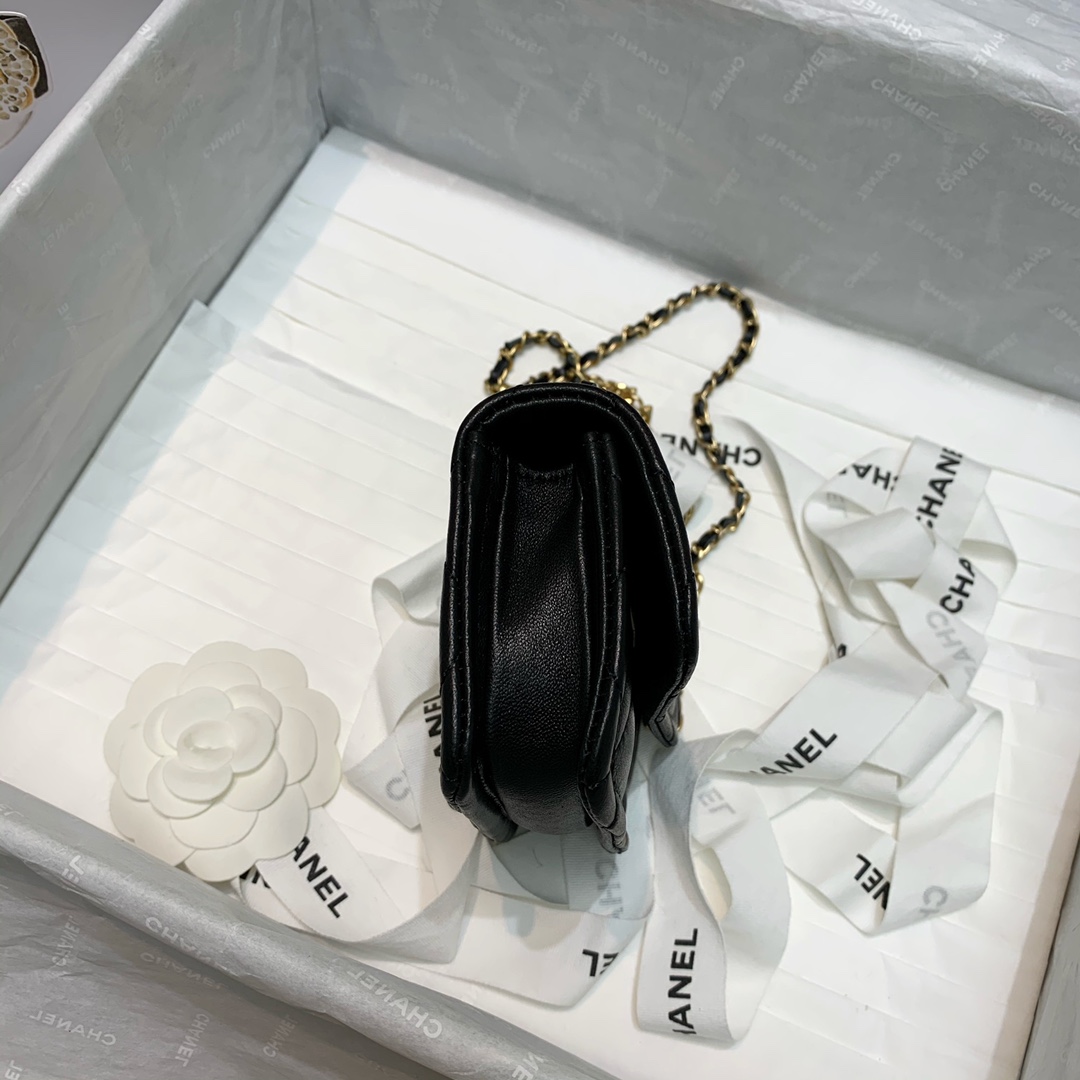Bagsaaa Ch**el Belt Bag Black Lambskin - 13.5x9x4cm