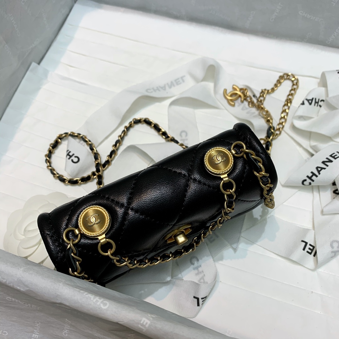 Bagsaaa Ch**el Belt Bag Black Lambskin - 13.5x9x4cm